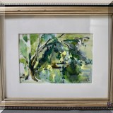 A08. Framed watercolor painting. Signed. 10&rdquo;h x 12&rdquo;w 